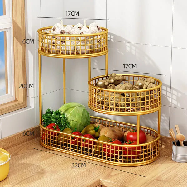 Gold Tierwire Fruit Basket Stand With Oval Base