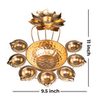 Gold Decorative Brass Diya Stand With Lotus Design 8 Tea Light Holders