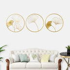 Gold Ginkgo Leaf Metal Wall Art Circles Modern Home Decor