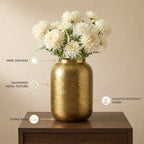 Gold Hammered Metal Flower Vase With Wide Opening