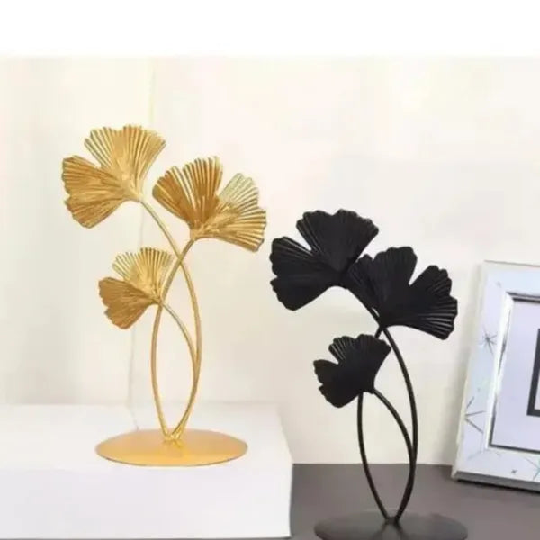 Gold And Black Decorative Ginkgo Leaf Metal Sculpture Showpiece