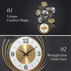 Gold And Silver Decorative Ginkgo Leaf Wall Clock & Silver Metal Art Design