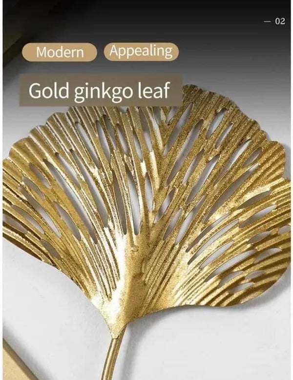 Gold And Grey Metal Wall Art & Grey Ginkgo Leaf Design