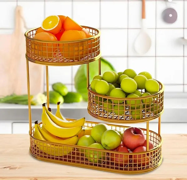 Gold Tierwire Fruit Basket Stand With Oval Base