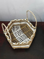 Natural And White Handwoven Hexagonal Basket With Twisted Handle Natural Andtwo Tone