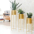 Gold Modern Metal Plant Stand With Cylindrical Pot