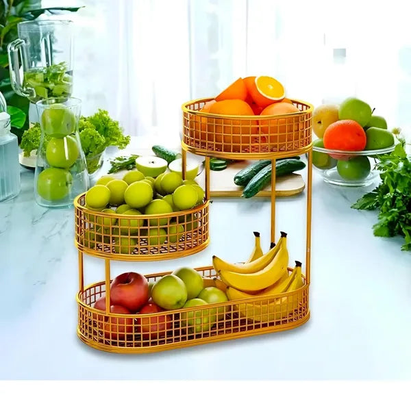 Gold Tierwire Fruit Basket Stand With Oval Base