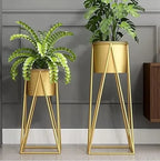 Gold Modern Metal Plant Stand Set With Ceramic Plantersframe