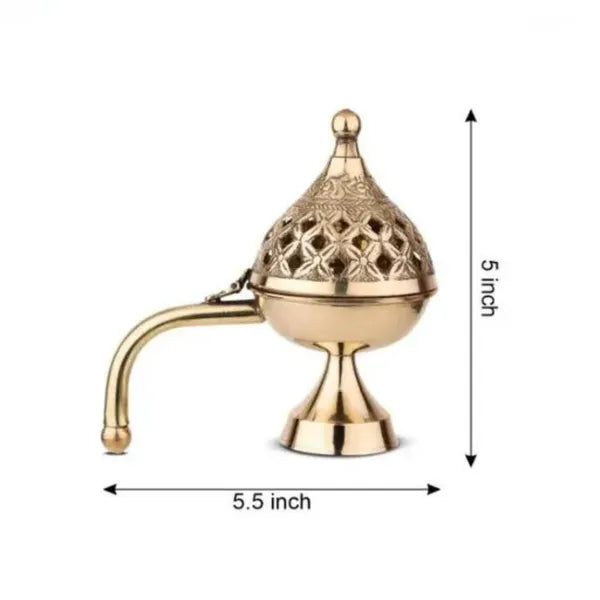 Gold Traditional Brass Incense Burner With Ornate Dome Design