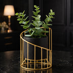 Gold Modernmetal Plant Stand Withplanter Pot Decorative Indoor Tabletop Holder