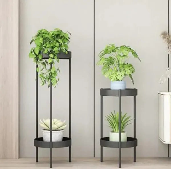 Banjara Decor Gold And Black Two Tier Metal Plant Stand Set Withandfinish