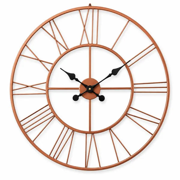 Rose Gold Metal Roman Numeral Wall Clock for Living Room, Large Vintage Round Decorative Wall Clock, Silent Non-Ticking Designer Clock for Home, Bedroom, Hall & Office Décor