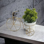 Beige And Green Decorative Metal Tricycle Planter Stand With Potframe