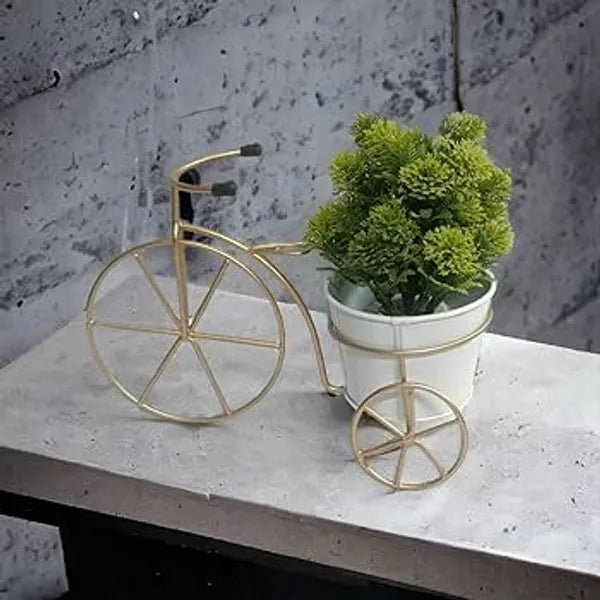 Beige And Green Decorative Metal Tricycle Planter Stand With Potframe