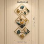 Gold Piece Metal Wall Art Set With Ginkgo Leaves And Deer Diamond Shapedframe Decor