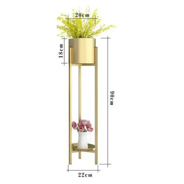 Banjara Decor Gold Moderntone Metal Plant Stand With Two Tiers