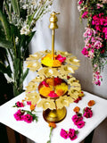 Brass Two Tier Peacock Feather Design Pooja Flower Stand With Bell Top