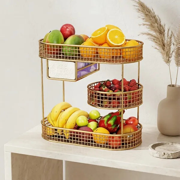 Gold Tierwire Fruit And Vegetable Storage Basket Stand