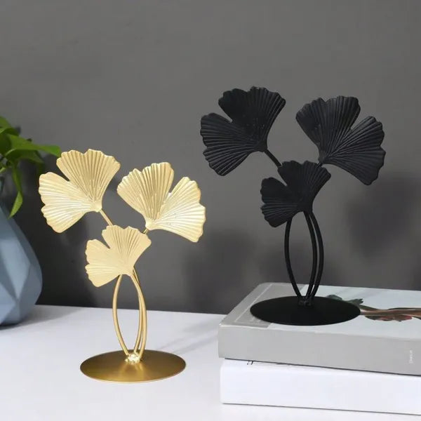Gold And Black Decorative Ginkgo Leaf Metal Sculpture Showpiece