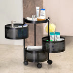Gold And Teal Tier Rolling Storage Cart With Mesh Baskets And Metal Organizer With Wheels