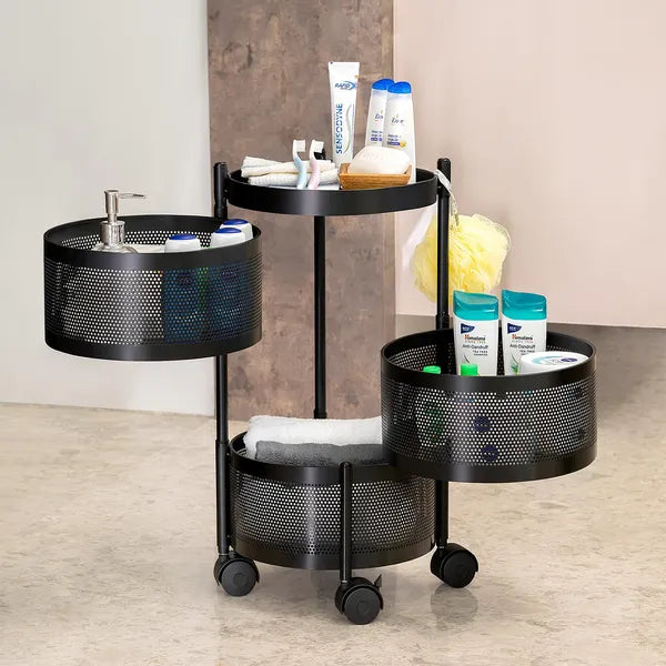 Gold And Teal Tier Rolling Storage Cart With Mesh Baskets And Metal Organizer With Wheels
