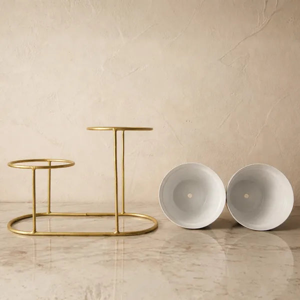 Gold Tier Oval Metal Plant Stand Withceramic Potsfinish