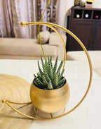 Gold Crescent Moon Hanging Planter With Metal Stand