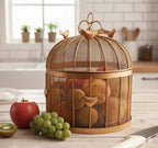 Gold Decorative Birdcage Fruit Basket With Mesh Domefinish