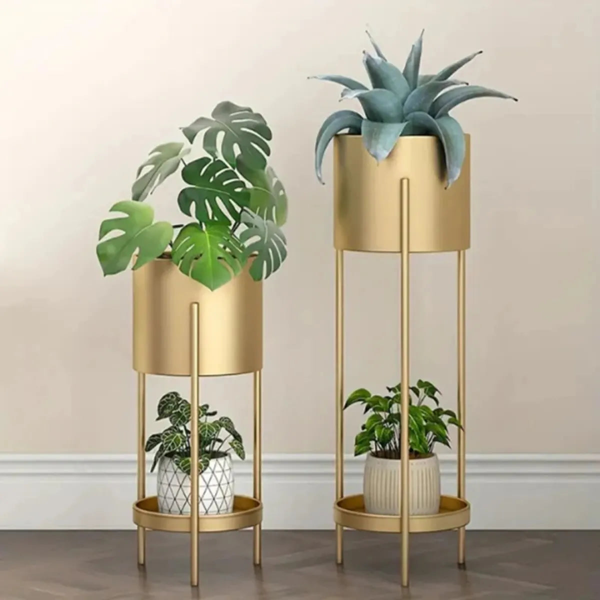 Banjara Decor Gold Tiermetal Plant Stand With Circular Shelves For Indoor Plants