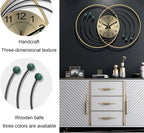 Gold And Brown Modern Decorative Wall Clock With D Metal Rings And Wooden Ball Accents