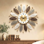 Decorative Sunburst Wall Clock With Multi Tone Leaf Design 60cm