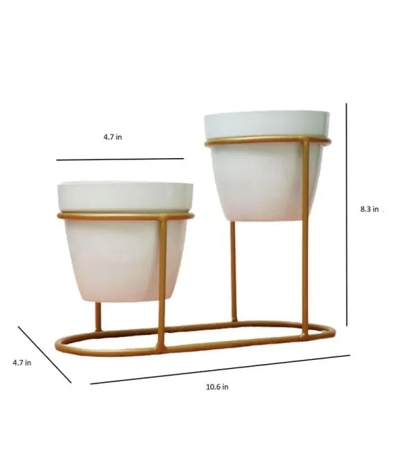 Gold Tier Oval Metal Plant Stand Withceramic Potsfinish