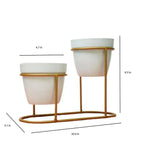 Gold Tier Oval Metal Plant Stand Withceramic Potsfinish
