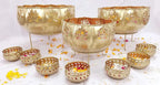 Gold And Black Brass Decorative Bowl Set With Laser Cut Floral Design And Large Bowls And 7 Small Bowls With Stands