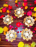 Gold Decorative Brass Flower Diya Candle Holders