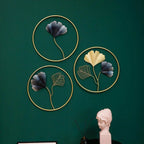 Gold And Black Decorative Metal Ginkgo Leaf Wall Art & Circular Frames