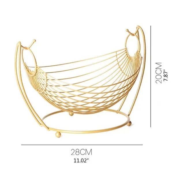 Gold Wire Fruit Basket Stand With Swinging Design