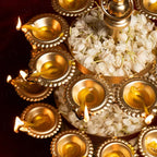 Gold Brass Two Tier Traditional Diya Stand With Oil Lamps