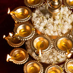 Gold Brass Two Tier Traditional Diya Stand With Oil Lamps