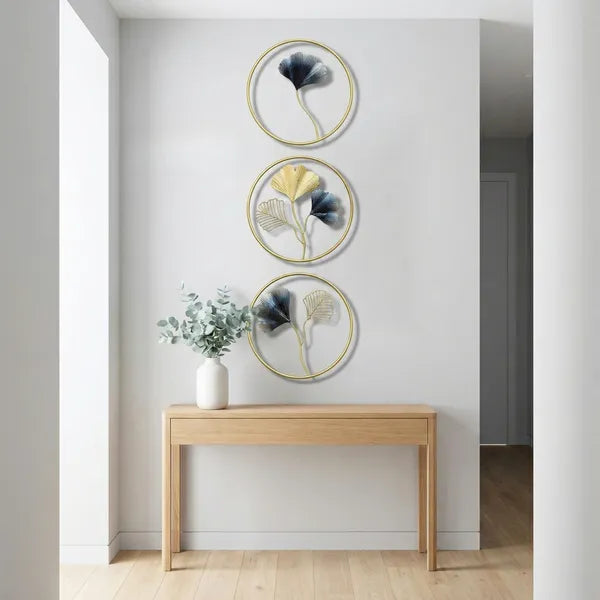Gold And Black Decorative Metal Ginkgo Leaf Wall Art & Circular Frames