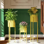 Gold Metal Plant Stands With Cylindrical Planters
