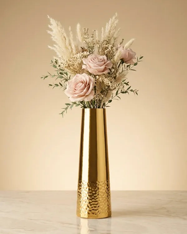 Gold Hammeredvase Tall Tapered Metal Flower Vase
