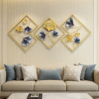 Gold And Grey Metal Wall Art & Grey Ginkgo Leaf Design