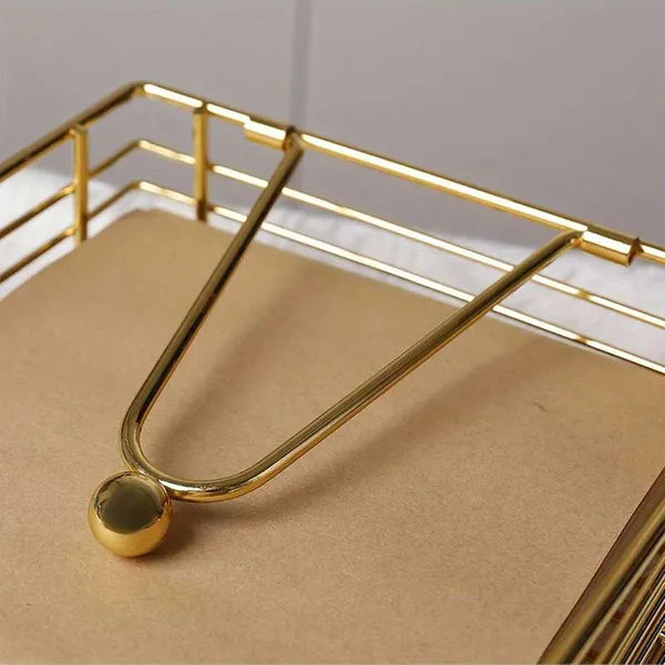 Gold Wire Napkin Holder With Coaster