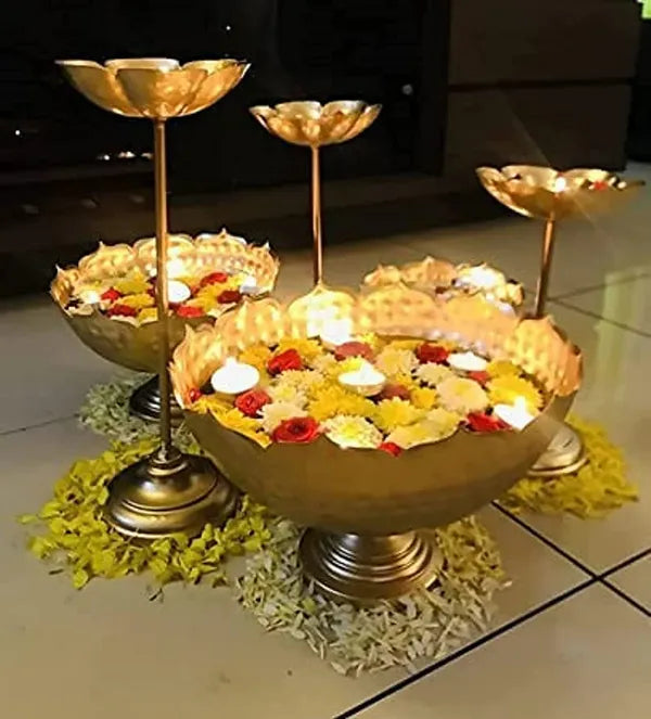 Gold Hammeredtone Metal Tiered Serving Bowls Set