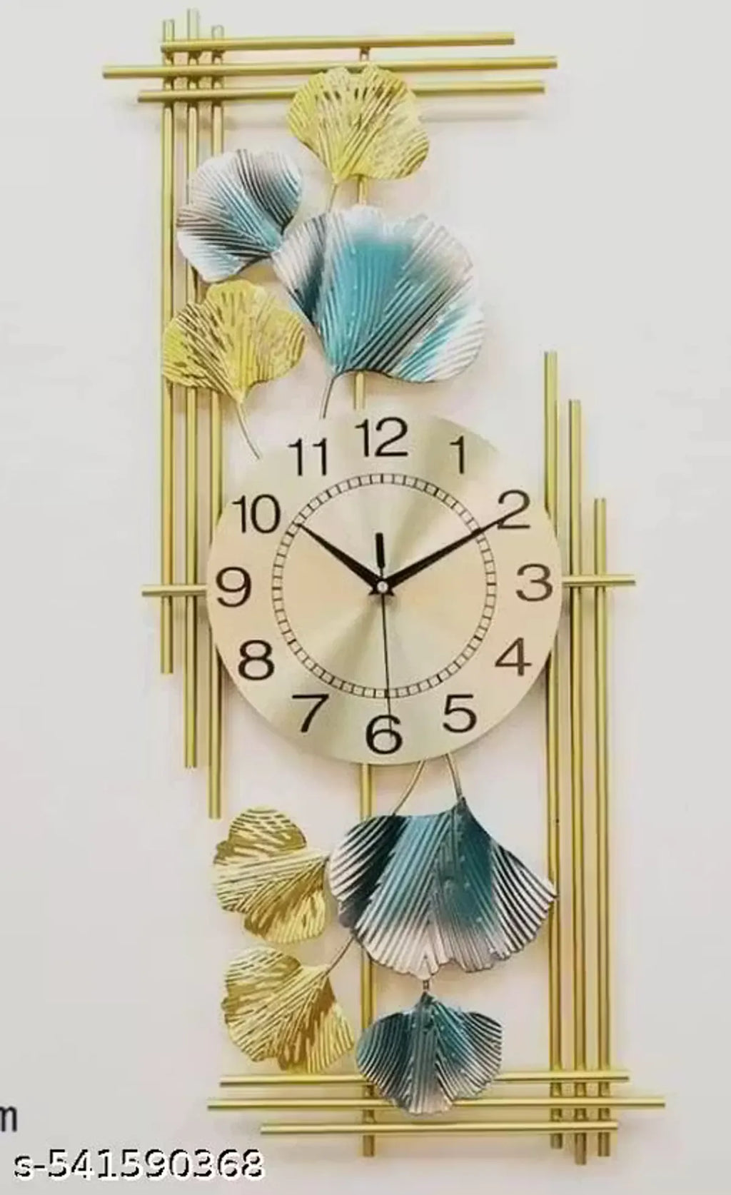Gold Decorative Metal Wall Clock Withginkgo Leaf Design