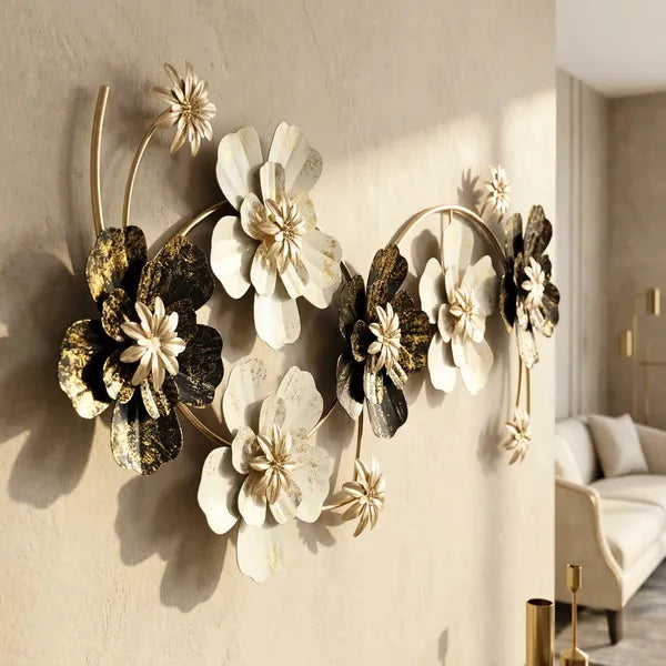Silver And Gold Silver Andfloral Metal Wall Art Decoration