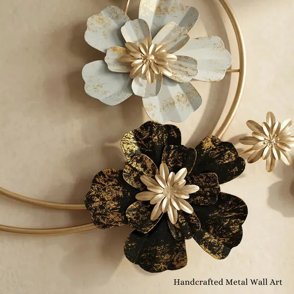 Silver And Gold Silver Andfloral Metal Wall Art Decoration